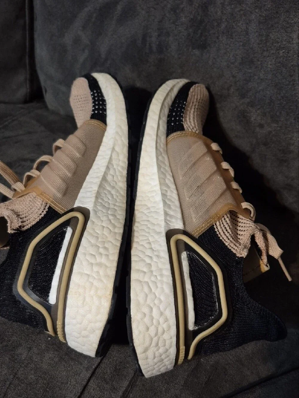adidas Beige and Black Knit Running Sneakers